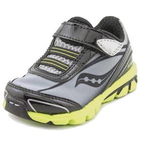 NEW Saucony Kid Baby Kinvara Black Grey Lime Adjustable Strap Running Sneaker